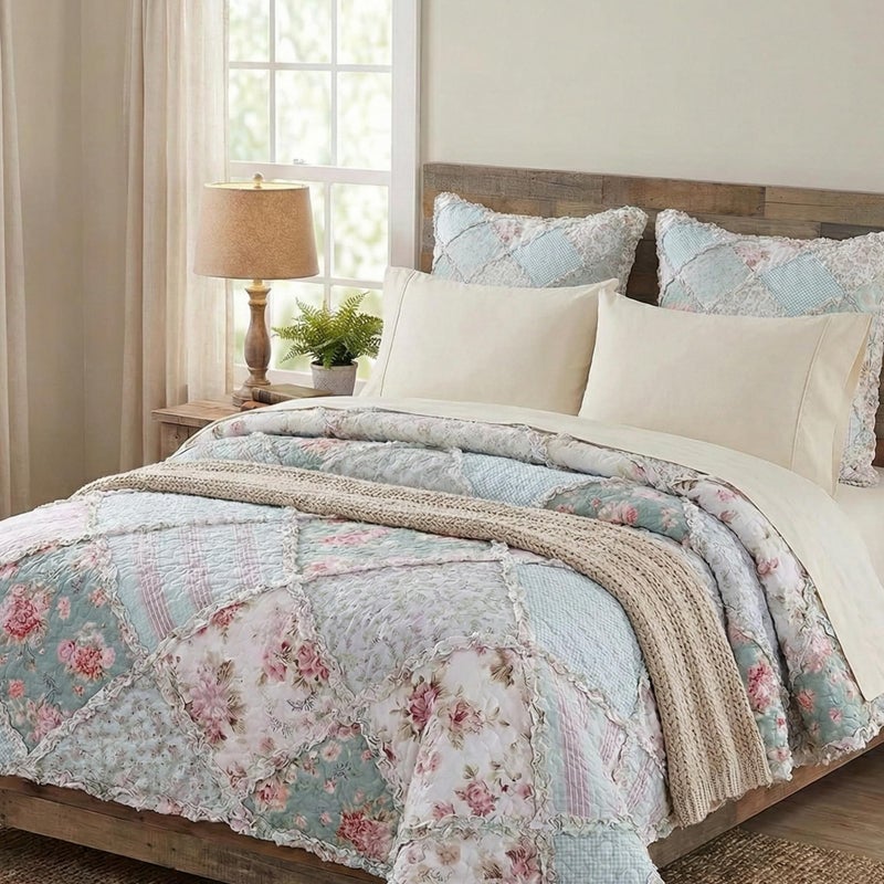 DaDa Bedding غطاء وسادة يورو مزخرف من دادا Bedding - لمسة من النعناع قطن حديقة ريفية - تجاعيد بألوان باهتة من الأزرق/الأخضر البحري - 26" x 26" - Image 5